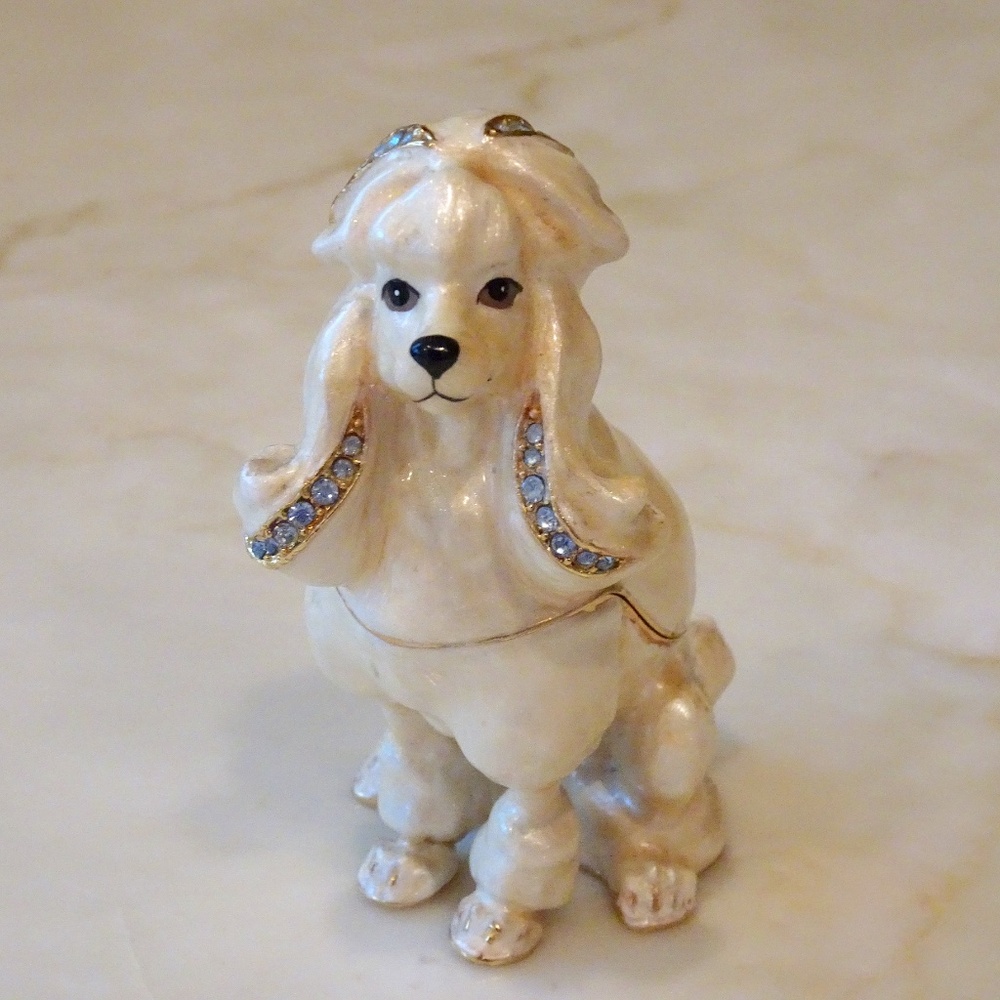 Rucinni Swarovski Crystal French Poodle Cream Enamel Trinket Pill Box Decoration - Picture 5 of 10